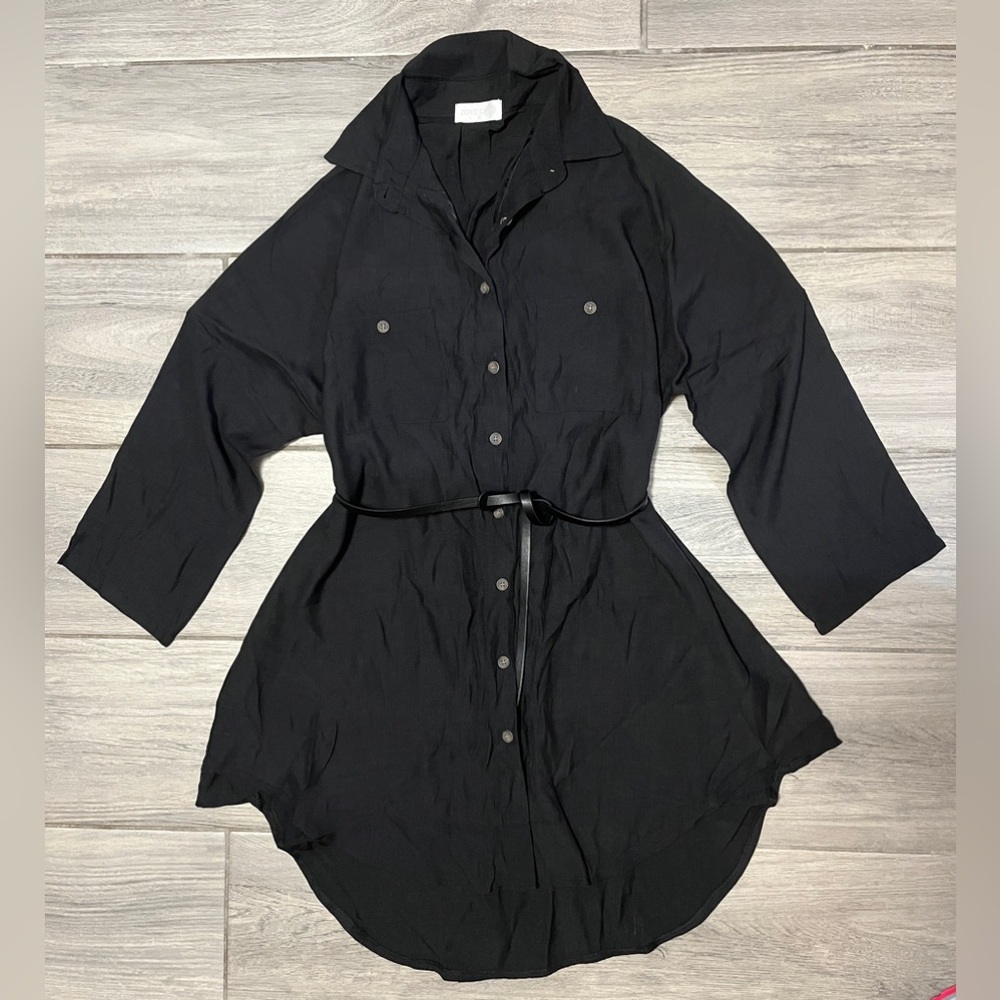 ZOYE CHEN Womens Medium Black Button Down Collared Long Sleeve Shirt